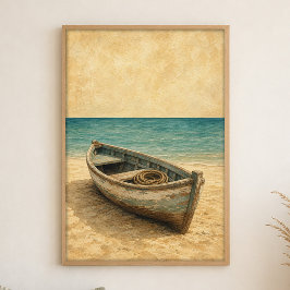 Ruderboot am Sand Aquarell Küstenkunst Poster