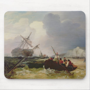 Ruderboot, das zur Hilfe eines Mann-o' Krieges in Mousepad