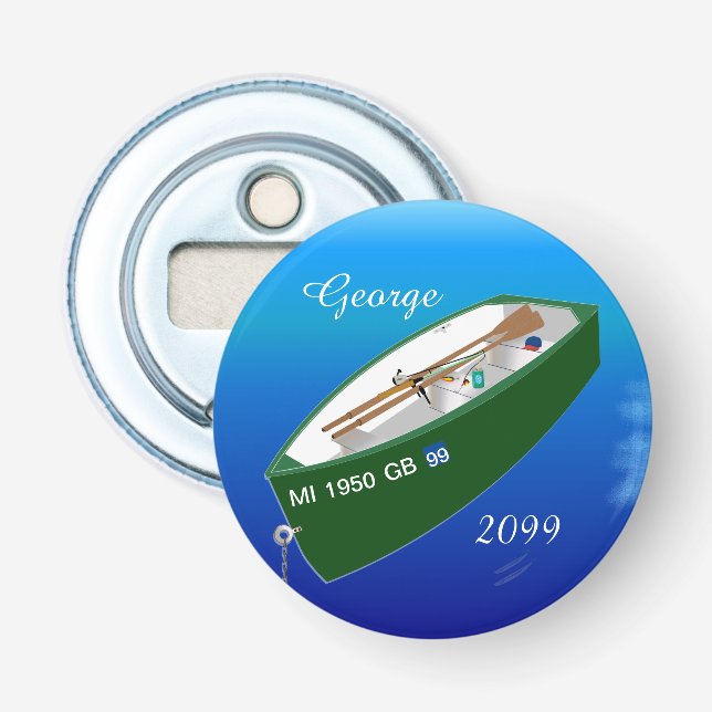 Ruderboot für Fischer mit Magnetknopf Flaschenöffner (Vorderseite)
