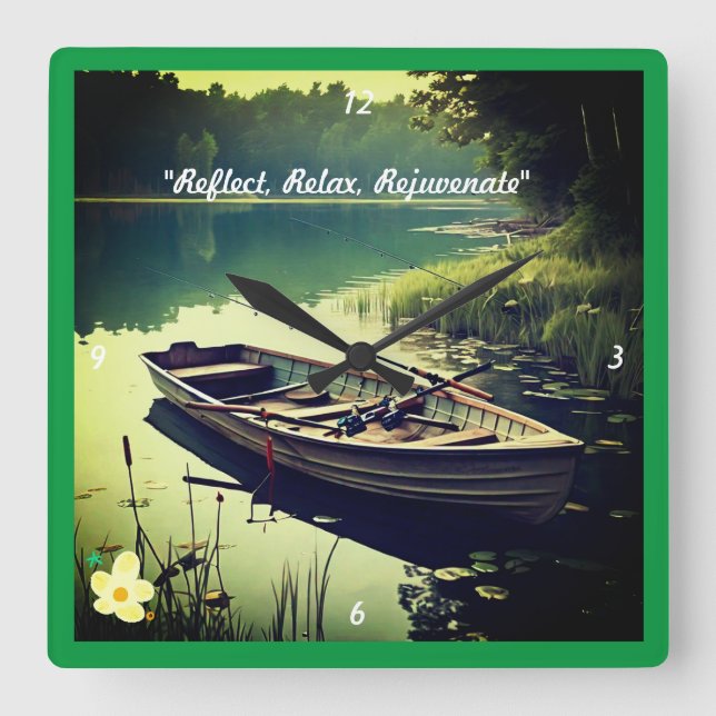 "Ruderboot in Still Waters" Quadratische Wanduhr (Vorderseite)