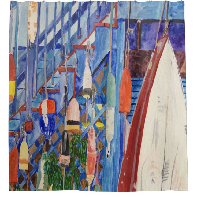 Ruderboot und Bojen Duschvorhang (Vorderseite)