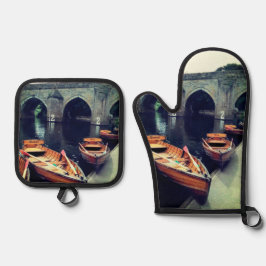 Ruderboote in Durham Ofenhandschuh & Topflappen-Set