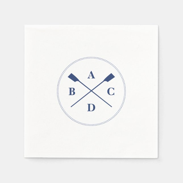 Rudern gekreuzte Ruder Marine Initialen Serviette (Vorderseite)