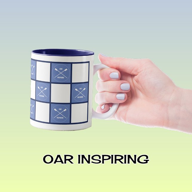 Ruderohr inspirierend blaue Quadrate Zweifarbige Tasse (Mug option: navy two-tone)