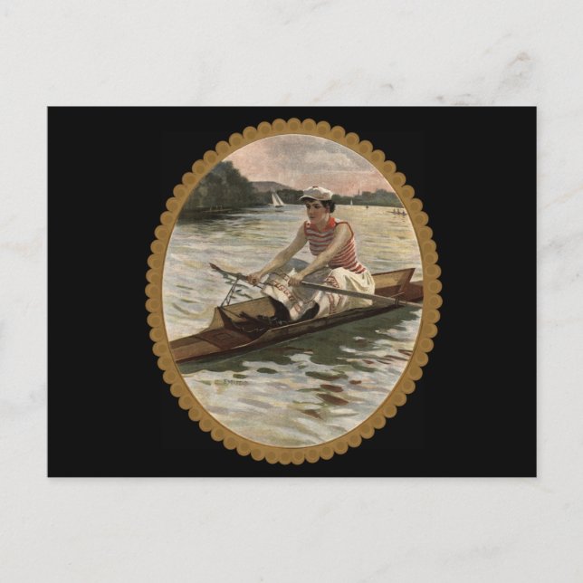 Ruderskulptur der Frau am schönen See Postkarte (Vorderseite)