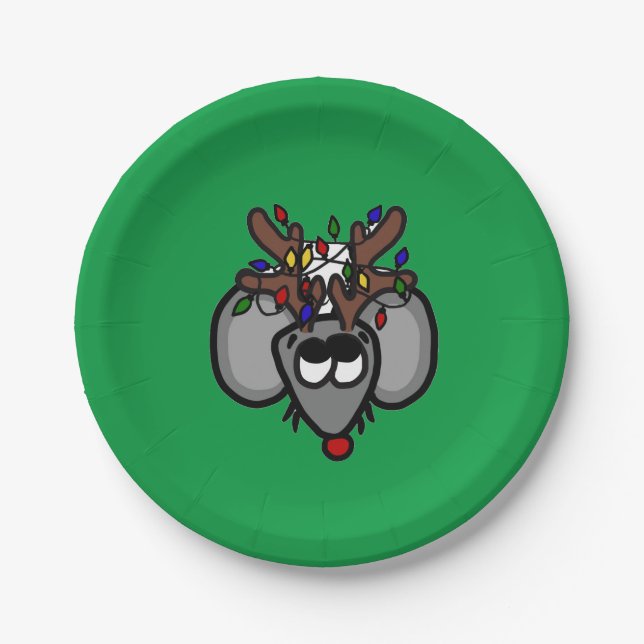 Rudolf Reindeer Mouse Paper Plate (grün) Pappteller (Vorderseite)