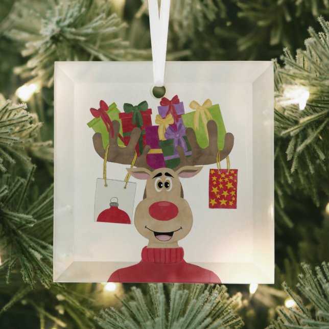 Rudolph Christmas Gifts Reindeer Ornament Aus Glas (Insitu)