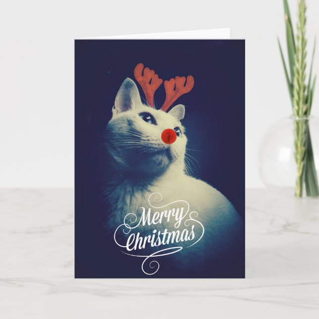 Rudolph Christmas Kitty Card Feiertagskarte (Vorderseite)