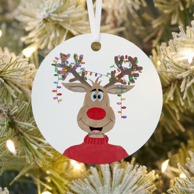 Rudolph Christmas Lights Rentier Metal Ornament (InSitu)