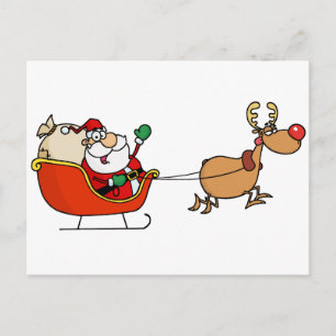 Rudolph Flying Kris Kringle in seinem Schlitten Postkarte