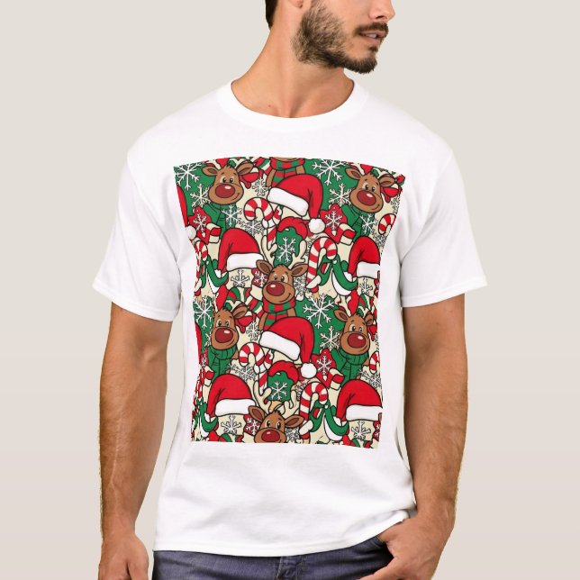 Rudolph & Friends: Cozy Christmas Pattern T-Shirt (Vorderseite)