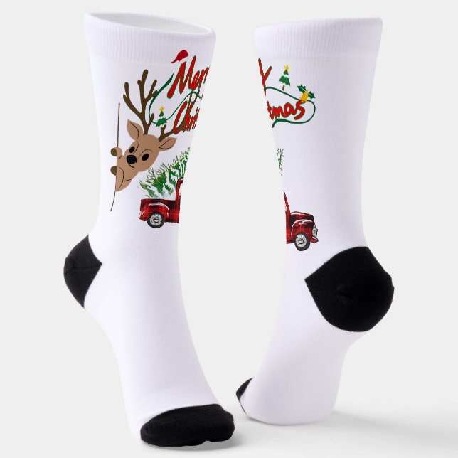 Rudolph Frohe Weihnachten - Crew Socken (Gewinkelt)