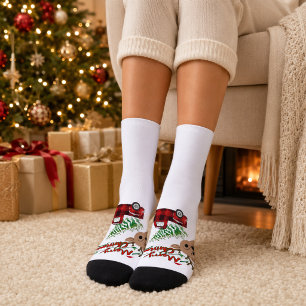 Rudolph Frohe Weihnachten Vintage Karo-LKW Socken