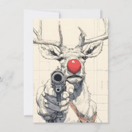 Rudolph has a Gun Funny Adult Christmas Cards Feiertagskarte