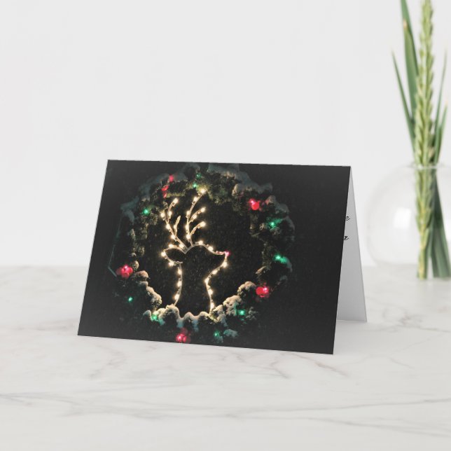 Rudolph im Weihnachtskranz Weihnachtskarte Feiertagskarte (Vorderseite)