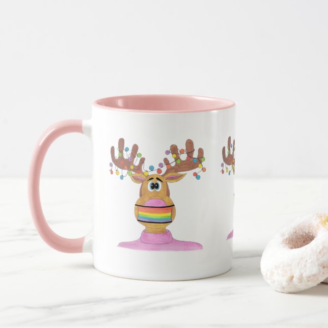 Rudolph LGBT Face Masked Rentier Tasse (Mit Donut)