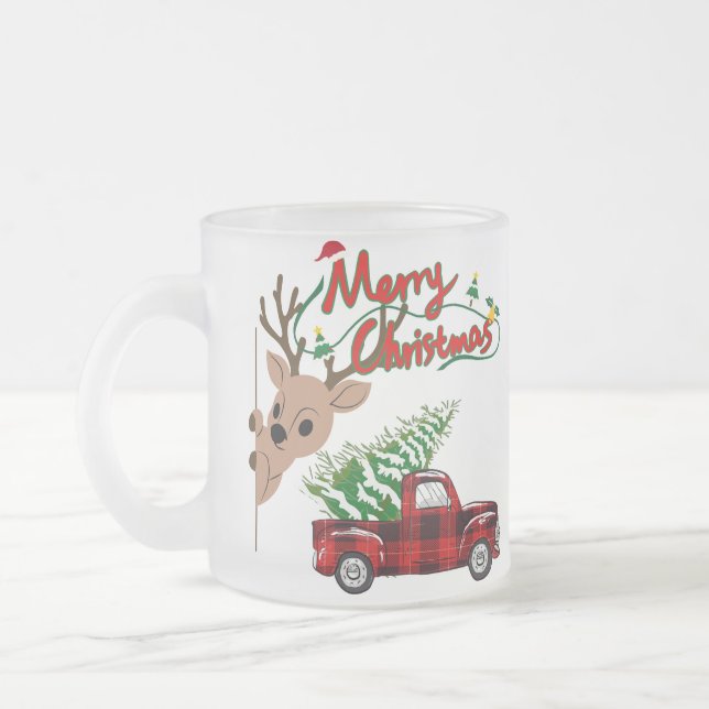 Rudolph Merry Christmas - Personalized Glass Mug Mattglastasse (Links)