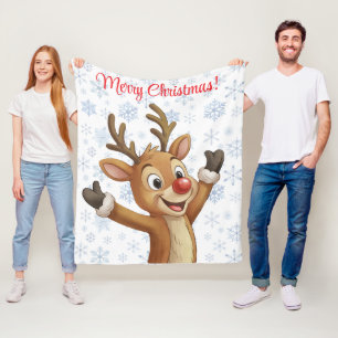 Rudolph mit blauen Schneeflocken Fleecedecke