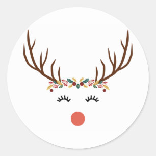 Rudolph mit Blume Runder Aufkleber
