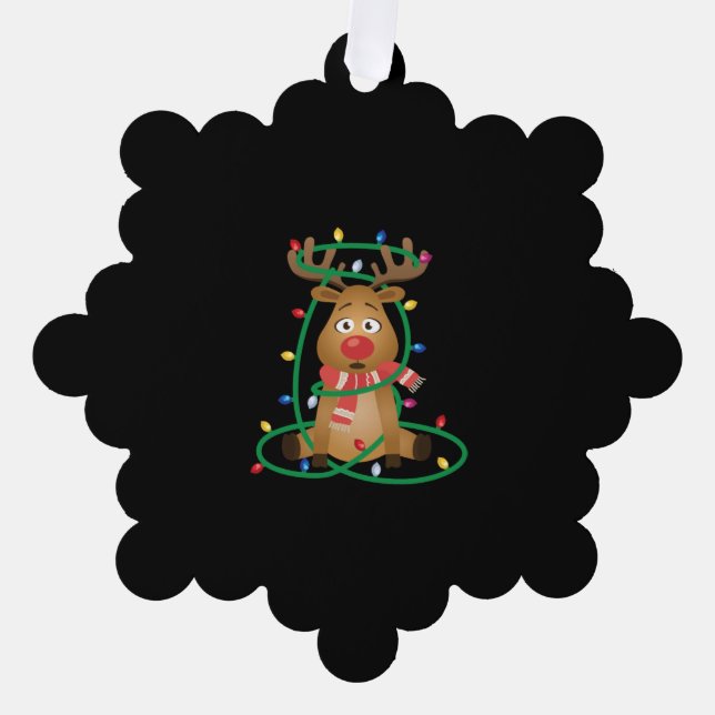 Rudolph mit Weihnachtsbeleuchtung Ornament Karte (Vorderseite)