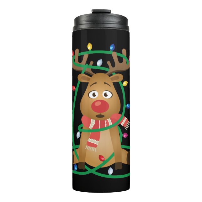 Rudolph mit Weihnachtsbeleuchtung Thermosbecher (Vorderseite)