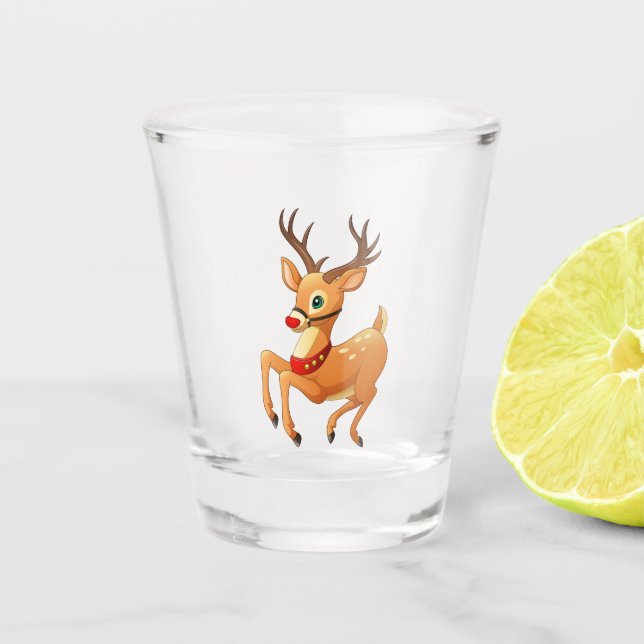 Rudolph Prancing Shot Glass Schnapsglas (Vorderseite)