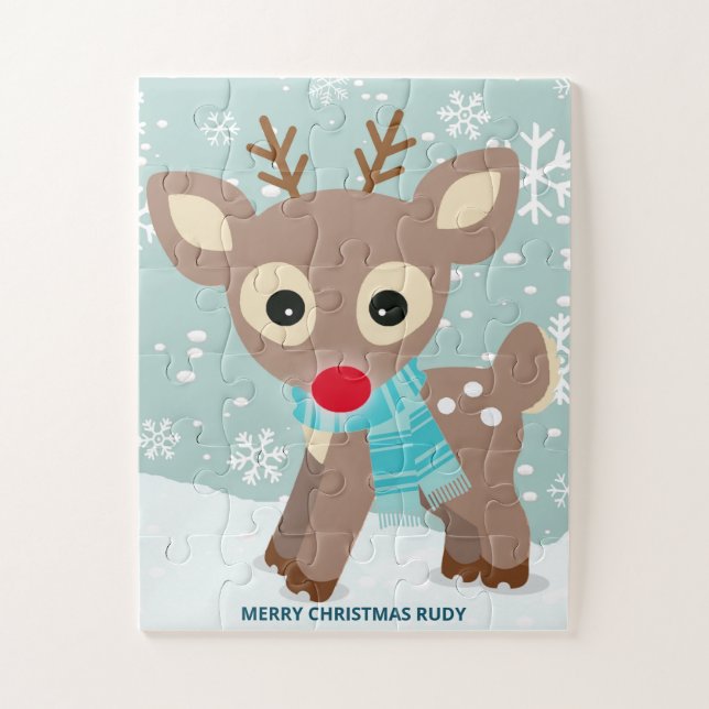 Rudolph Red Nose Reindeer Snowflake Kinder Weihnac Puzzle (Vertikal)