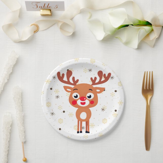Rudolph Red Nose Rentier Papierplatte Pappteller (Hochzeit)