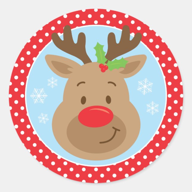 Rudolph Reindeer Christmas Holiday Round Sticker (Vorderseite)