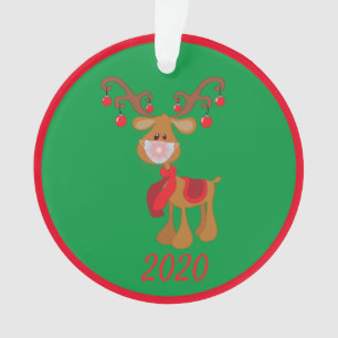 Rudolph Reindeer mit Gesichtsmaske 2020 Quarantine Ornament