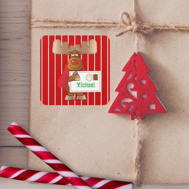 Rudolph Reindeer North Pole Red Quadratischer Aufkleber (Von Creator hochgeladen)