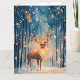 Rudolph Rentier im schneebedeckten Wald Weihnachte Karte