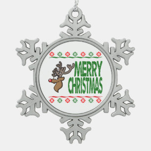 Rudolph-Rotwild-frohe Weihnacht-hässliche Schneeflocken Zinn-Ornament