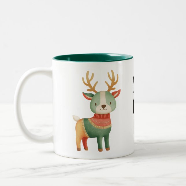 Rudolph’s Cocoa – Whimsical Reindeer Christmas Zweifarbige Tasse (Links)