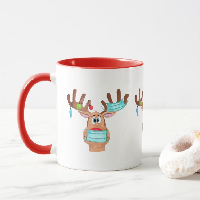 Rudolph the Face Masked Rentier Coffee Tasse (Mit Donut)