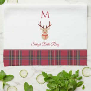 Rudolph the Reindeer Custom Monogram Christmas Geschirrtuch