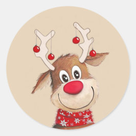 Rudolph the Rentier Christmas Art Runder Aufkleber