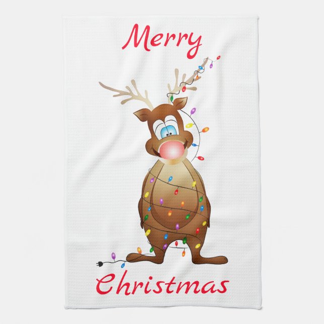 Rudolph und Weihnachtslicht Geschirrtuch (Vertikal)