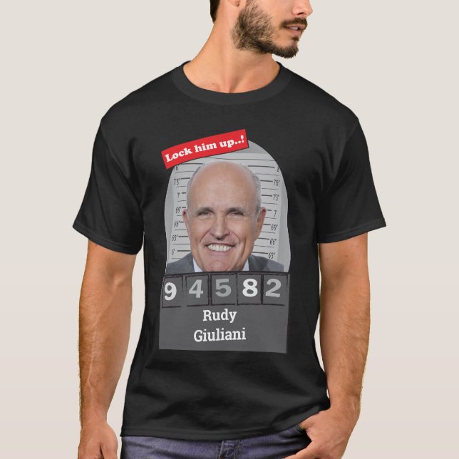 Rudy Giuliani Satiric Mugshot Fun Lock Ihn Up T-Shirt (Vorderseite)