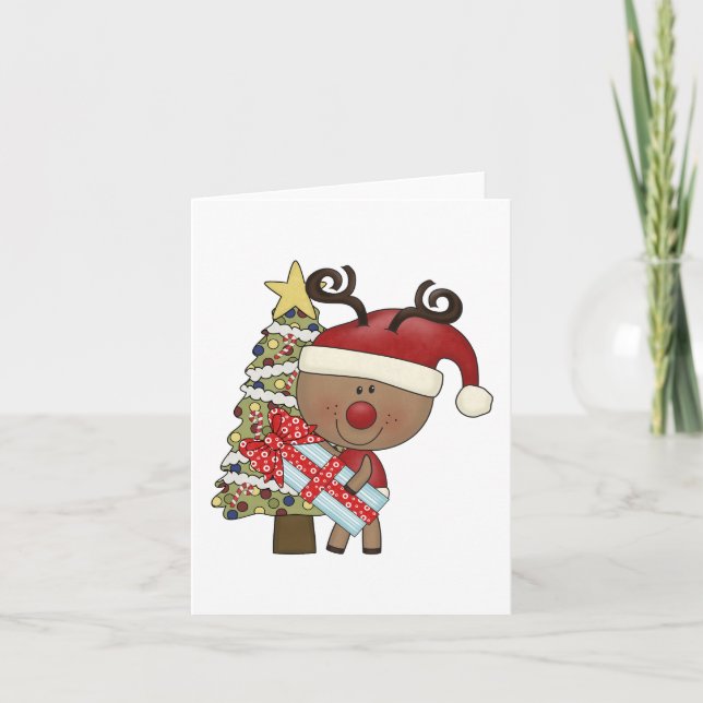 Rudy Reindeer Holiday Tree Feiertagskarte (Vorderseite)