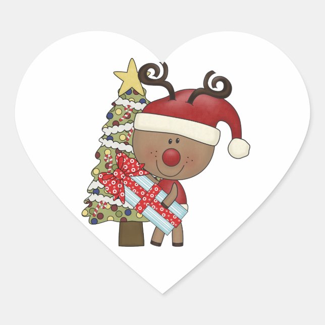 Rudy Reindeer Holiday Tree Herz-Aufkleber (Vorderseite)
