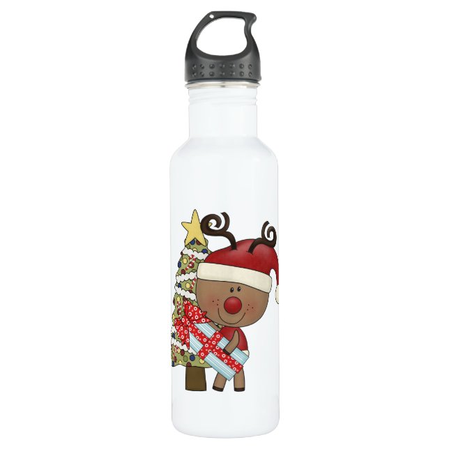 Rudy Reindeer Holiday Tree Trinkflasche (Vorderseite)