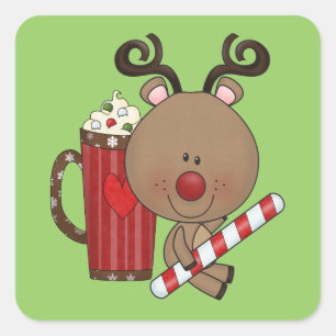 Rudy Reindeer mit Cocoa Quadratischer Aufkleber
