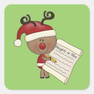 Rudy Reindeer Naughty oder Nic Quadratischer Aufkleber