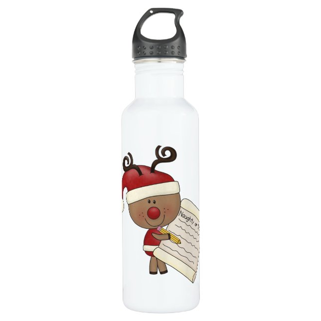 Rudy Reindeer Naughty oder Nic Trinkflasche (Vorderseite)