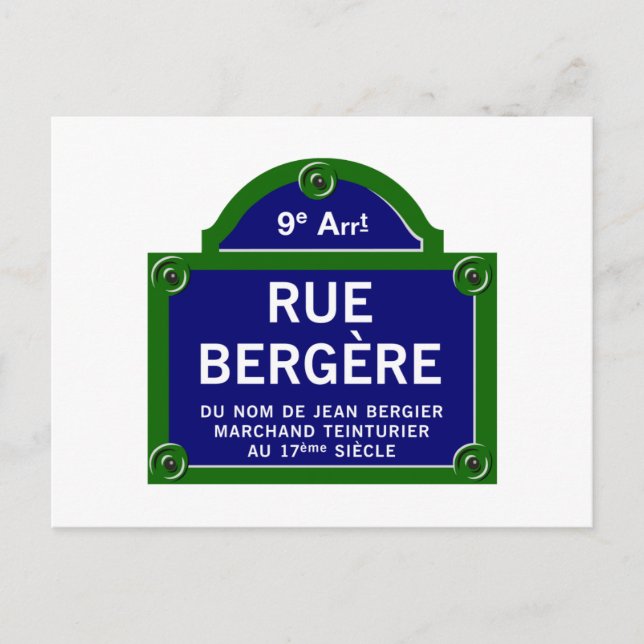 Rue Bergere, Pariser Straßenzeichen Postkarte (Vorderseite)