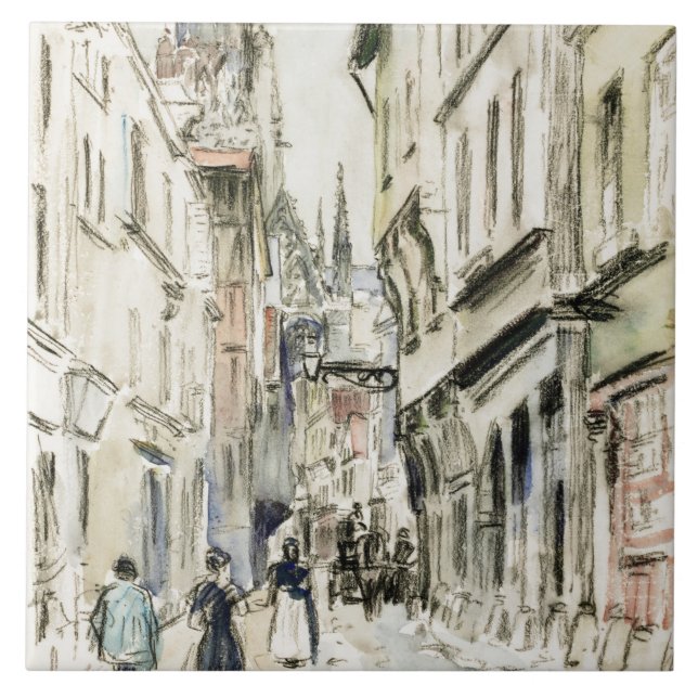 Rue Damiette, Rouen (ca. 1884), Camille Pissarro Fliese (Vorderseite)
