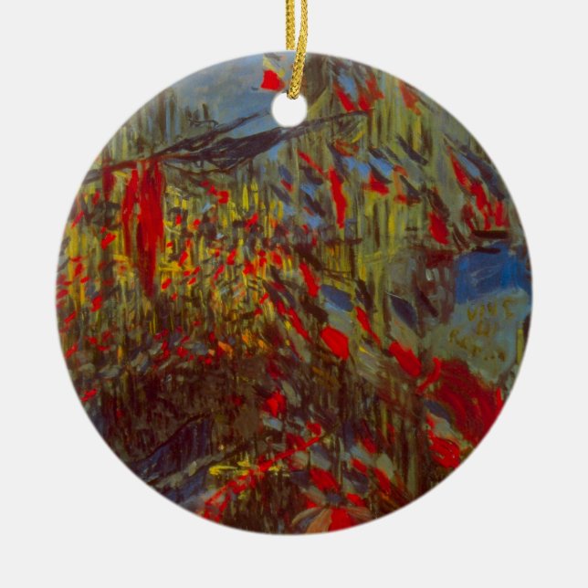 Rue Montorgueil mit Flaggen von Claude Monet Keramik Ornament (Vorne)