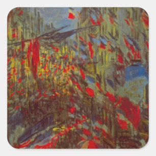 Rue Montorgueil mit Flaggen von Claude Monet Quadratischer Aufkleber