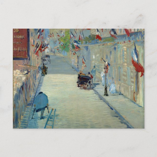 Rue Mosnier mit Flags Manet Art Frankreich Postkarte (Vorderseite)